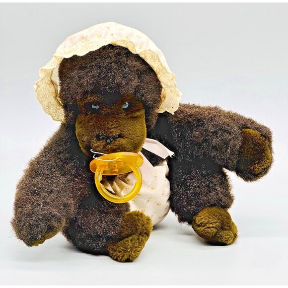 Dakin GooGoo Gorilla Plush Baby Monkey With Pacifier Bonnet Diaper 8 inch 1983 - Picture 1 of 9